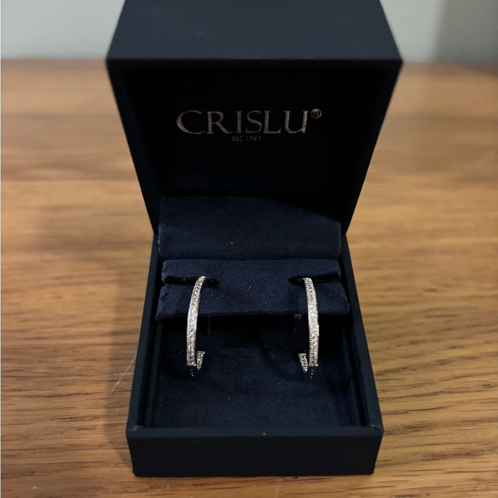 Crislu Cubic Zirconia Hoop Pierced Earrings NIB